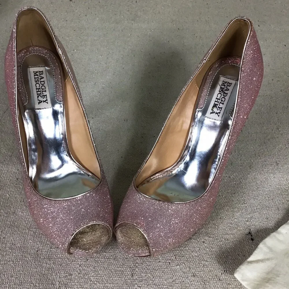 Badgley Mischka Women Shoes SZ. 9 Metallic Peep Toe Stiletto Wedding, night out